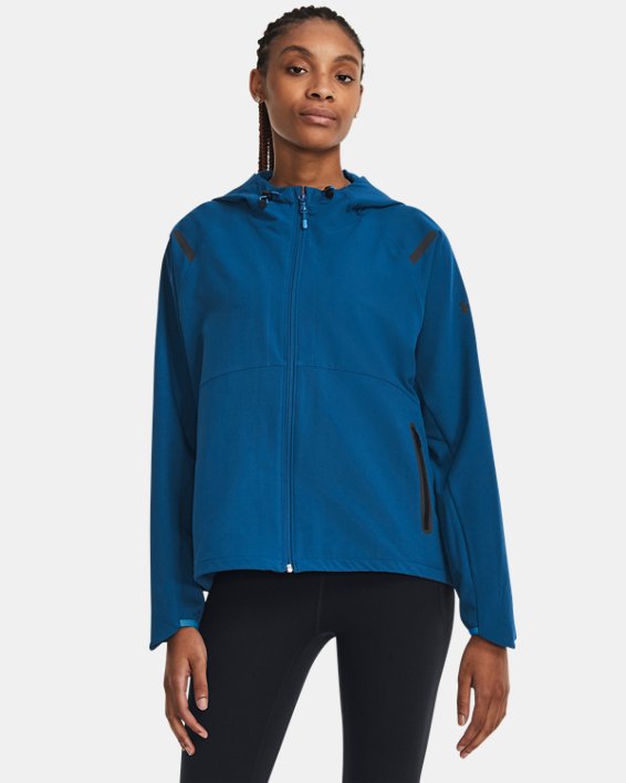 Women's UA Unstoppable Hooded Jacket in Blue image number 0